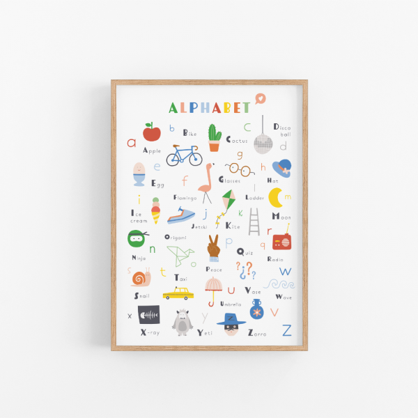 Alphabet print English with illustrations