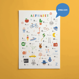 Poster met verschillende illustraties om het alfabet te ontdekken.